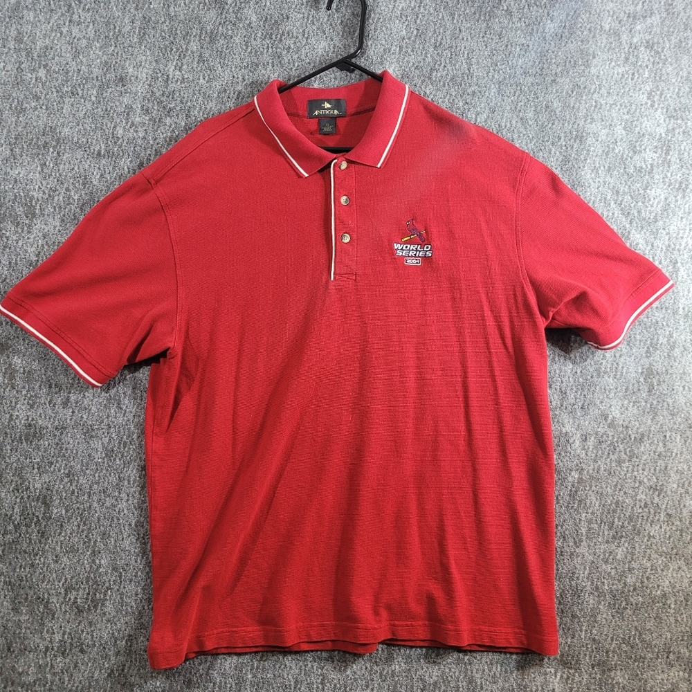 2004 Worls Series St Louis Cardinals Short Sleeve Polo Shirt Red Mens XL